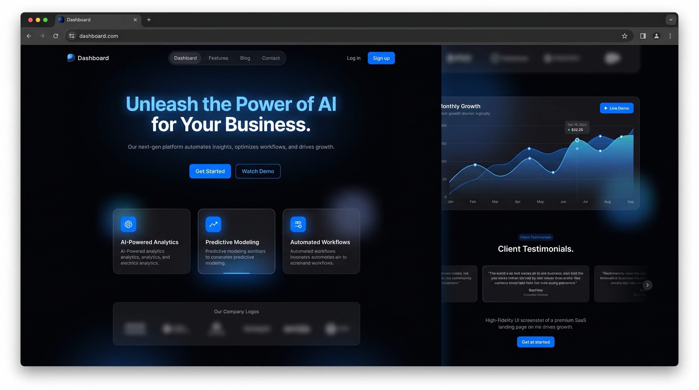 AI SaaS landing page template preview